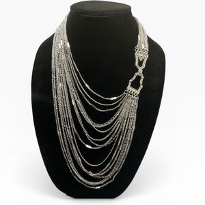 Chloe + Isabel Silver Multi-Strand Retro Art Deco Rhinestone Necklace
